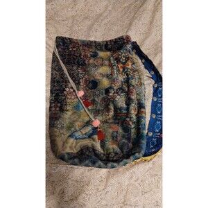 Johnny Was Single Strap Shoulder Sling Drawstring Velvet Bucket Bag Boho Multi